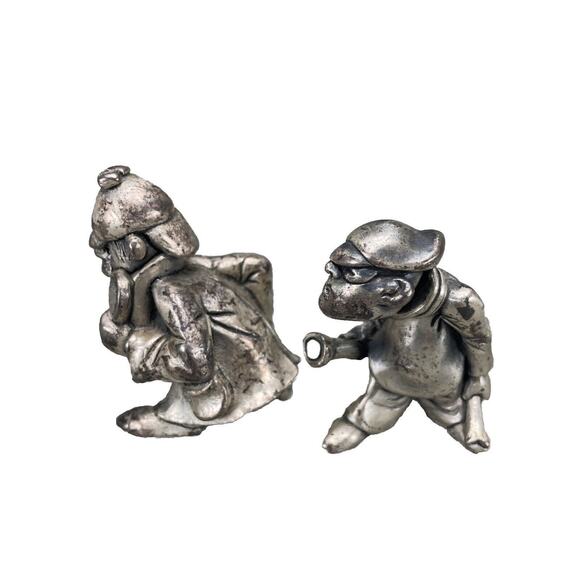 Vintage Peltro Pewter Figurines- Detective - Crook ~ Made in Italy Set of 2 - Picture 2 of 6